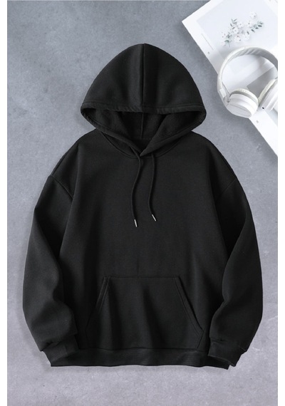Ciel Lune Nevermind Unisex Kadın Erkekbaskısız Oversize Sweatshirt Siyah Siyah