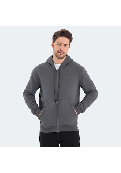 Slazenger VONDA Erkek Fermuarlı Kapüşonlu Cepli Koyu Gri Sweatshirt