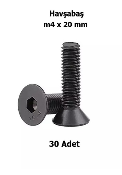 Venoa M4x20 Mm Havşabaş İmbus Civata 10.9 Kalite Siyah Dın7991 30 Adet M4