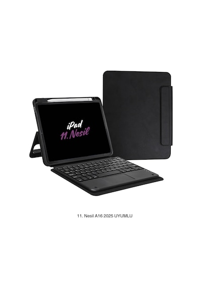 Apple Uyumlu iPad  11. Nesil A16 2025 Touch Padli Bluetoothlu Klavyeli Standlı Fuchsia Tablet Kılıfı Klavyeli Kılıf