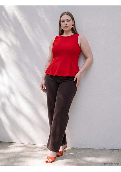 Lcwaıkıkı Curve Kırmızı Büyük Beden Fırfırlı Peplum Bluz