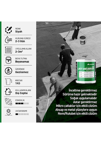 Alkoru 1 Kg Lite Likit Membran Kauçuk Ve Elyaf Katkılı