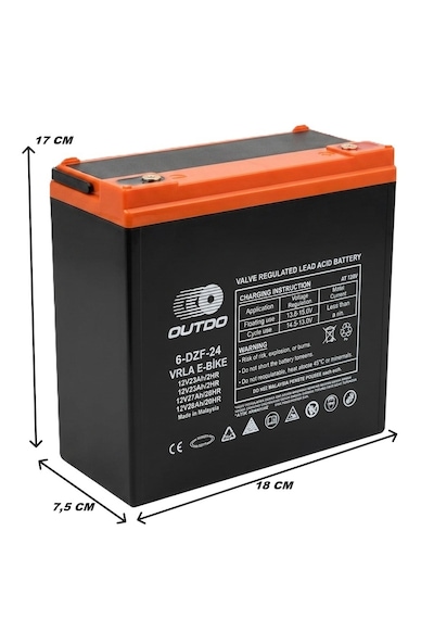 Outdo 6-dzf-24 12v 24 Ah Jel Elektrikli Bisiklet Aküsü 7 Kg 2026- Huawei Üretimi