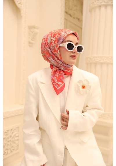 Silk Home Olinda İpek Eşarp 47002-06 Mercan, Lila, Vizon, Gümüş