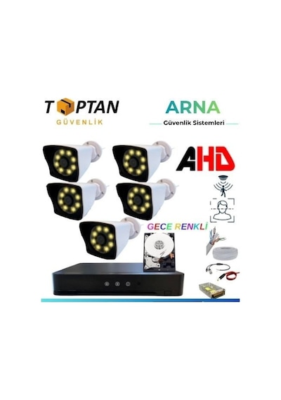 5 Kameralı 5mp Lens 1080p Warm Led Gece Renkli 320 Gb Hdd Dahil Güvenlik Seti