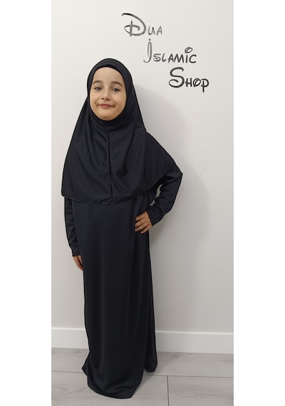 Dua İslamic Shop Kız Çocuk Tek Parça Namaz Elbisesi Siyah