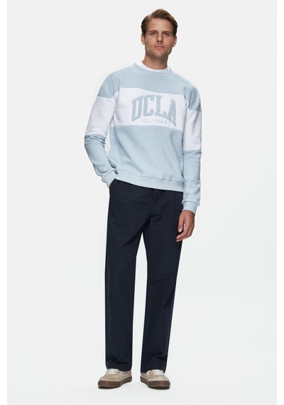 Ucla Archer Mavi Bisiklet Yaka Nakışlı Loose Fit Erkek Sweatshirt Mavi