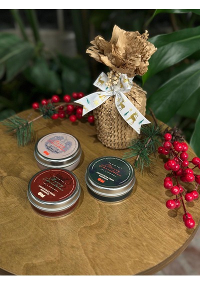 Yeni Yıl Hediyesi - Gift Box 3'lü Christmas Tree Soya Wax Mum Beyaz