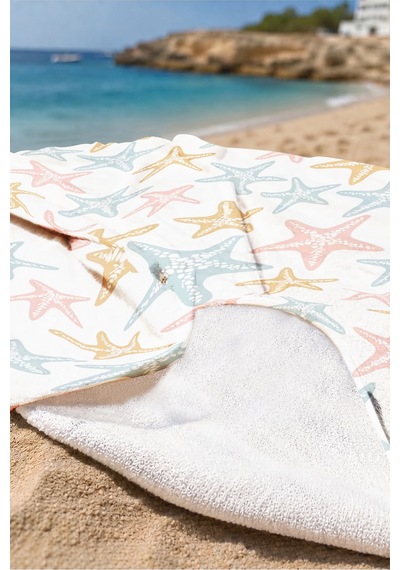 Deniz Yıldızı Marine Plaj Havlusu - Pastel Akdeniz Temalı Havuz Deniz Hızlı Kuruyan Mikrofiber Havlu Kül Kumul