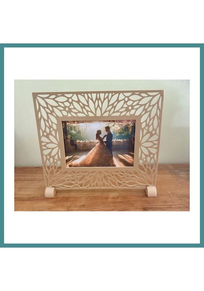 Trendexa 3d Baskı Yaprak Desenli Masaüstü Fotoğraf Çerçevesi Oyma Çiçek Desenli Düğün Ve Masa Numarası Çerçevesi Bej Mac