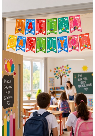 Okul Süsü Macera Başlıyor Kırlangıç Banner Okula Dönüş Sınıf Dekorasyonu 17x170 Cm Diğer
