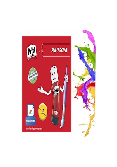 12 Renk Sulu Boya 1 Paket Fırça Hediyeli 12 Li Pritt Suluboya Canlı Renkler 28 Mm Boya Çapı Büyük Boy Çok Renkli