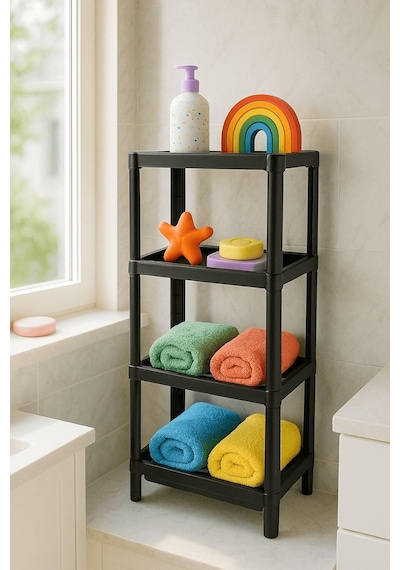 Sas Haus Flex Elite Pro 4 Katlı Siyah Çok Amaçlı Raf Ünitesi Banyo Ve Mutfak Düzenleyici Raf & Organizer Siyah Diğer