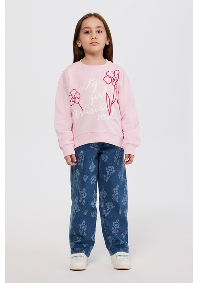 Panço Kız Çocuk Nakışlı Pembe Sweatshirt 2611gk08015