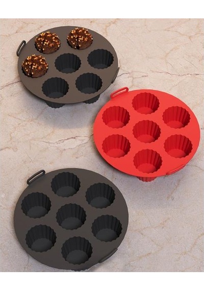 Crearthome Airfryer Pişirme Kabı 20x5 Cm Tüm Airfryer'lere Uyumlu Kırmızı Düz Silikon Kırmızı