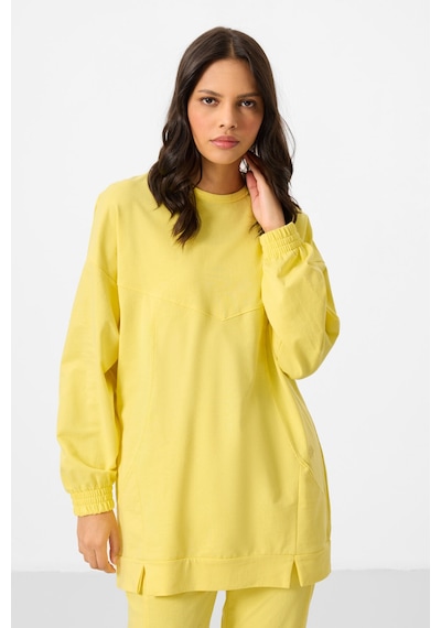 Limon O Yaka Basic Oversize Kadın Eşofman Tunik Takım - 95347 Sarı
