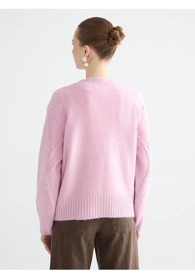 Lcw Comfort Pembe V Yaka Kendinden Desenli Kadın Triko Hırka