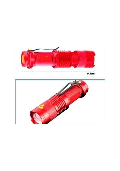 Omeniv Kırmızı El Feneri 2000 Lümen Zoom Deprem Av Outdoor Kamp Kırmızı