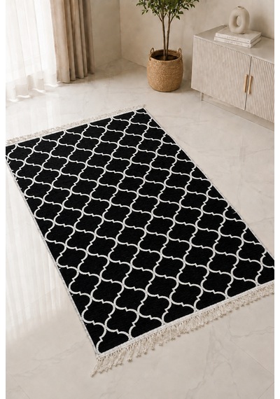 Kilim Paspas Çok Amaçlı Halı Makinede Yıkanabilir Toz Yapmaz Siyah 6