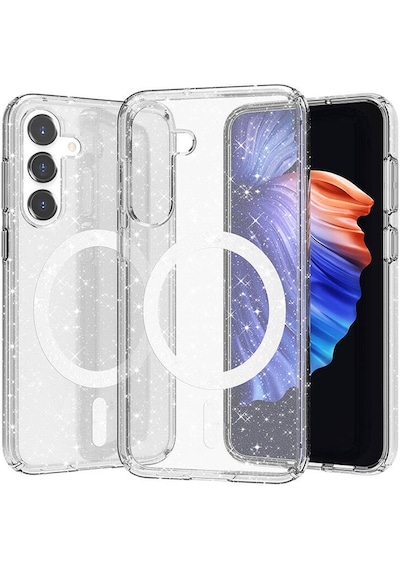 Galaxy Uyumlu S23 Fe Kılıf Magsafe Şarj Özellikli Parlayan Simli Saydam Renkli Uzrm Allstar Kapak - Şeffaf Şeffaf