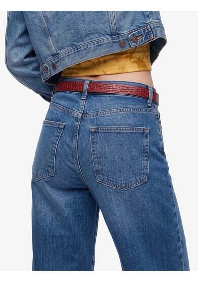 Koton Kemerli Cepli Normal Bel Pamuklu Kısa Geniş Paça Denim Pantolon - Crop Wide Leg Jeans Koyu İndigo 7wal40249md