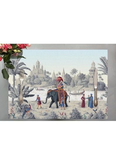 Otantik Manzara Kumaş Amerikan Servis 4'lü Set 35x50cm Keten, Ulusl. Yıkama Ve Solmama Sertifikası Çok Renkli