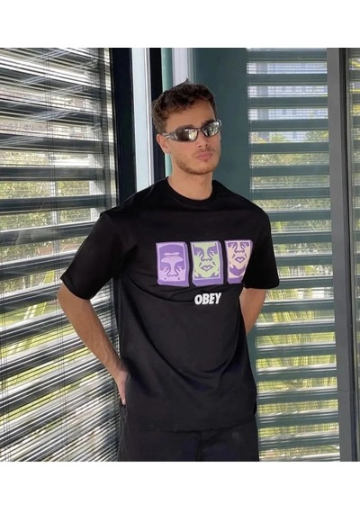 Wear Vexel Erkek Bisiklet Yaka Baskılı Oversize Kısa Kol T-shirt - Siyah Çok Renkli