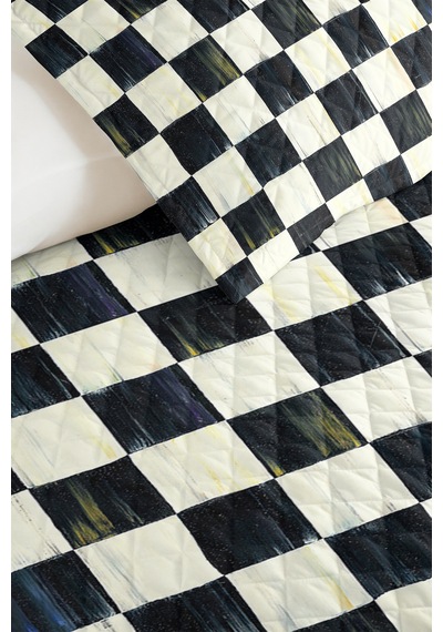Siyah Geometrik Genç Odası Tek Kişilik Pike Takımı - Modern Kareli 160x220 Cm Kapitone Yatak Örtüsü Kırsal Duman Kırığı