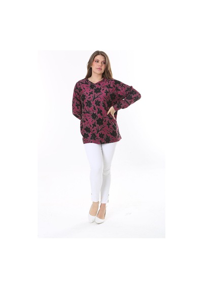 Şans Kadın Büyük Beden Renkli Desenli Sweatshirt 65n37809-renkli Çok Renkli
