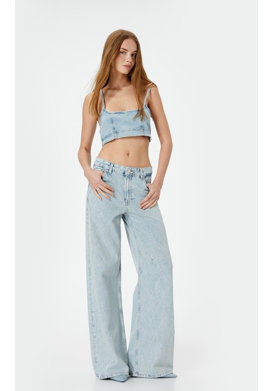 Koton Taşlı Geniş Paça Kot Pantolon Baklava Desenli Cepli - Bianca Wide Leg Jeans Açık İndigo 4sal40300md Açık İndigo Koton Taşlı Geniş Paça Kot Pantolon Baklava Desenli Cepli - Bianca Wide Leg Jeans Açık İndigo 4sal40300md Açık İndigo