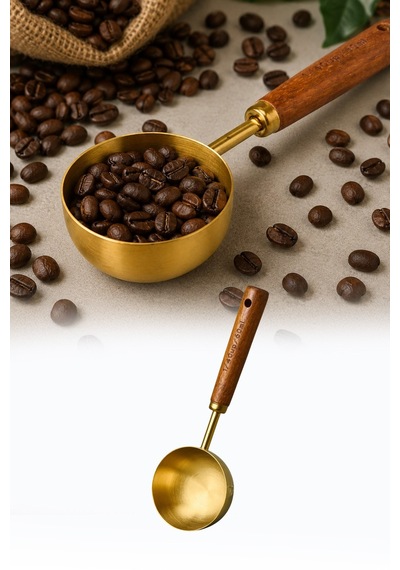 60 Ml Ahşap Saplı Gold Kahve Ölçü Kaşığı Paslanmaz Çelik Kahve Çay Mama Ölçme Kaşığı Altın