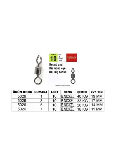 Captain 5026 Elmas Diamond Fırdöndü 10lu Paket Black Nikel Standart - 3
