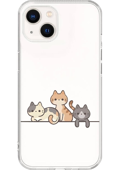 Apple Uyumlu iPhone 14 Şeffaf Kılıf Şeffaf Kedişler 4 Tasarımlı