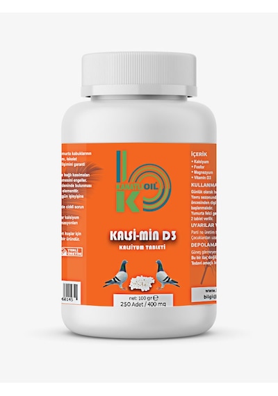 Kanatlı Oil Kalsiyum Tablet 250 Adet Kalsi-min D3 Güvercin Hapı