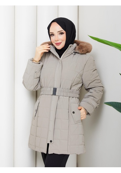 Eslemnur Nova Kumaş Şişme Mont 85cm Vizon