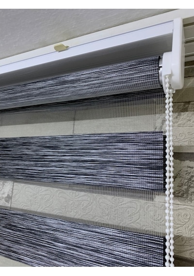Antrasit Gri Renk Bambu Zebra Perde (Etekli)
