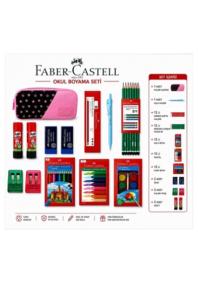 Faber-castell Okul Boyama Kırtasiye Seti 12 Li Boyalar Kalem Silgi Pritt Kalemlik Uçlu Kalem Faber-castell Okul Boyama Kırtasiye Seti 12 Li Boyalar Kalem Silgi Pritt Kalemlik Uçlu Kalem