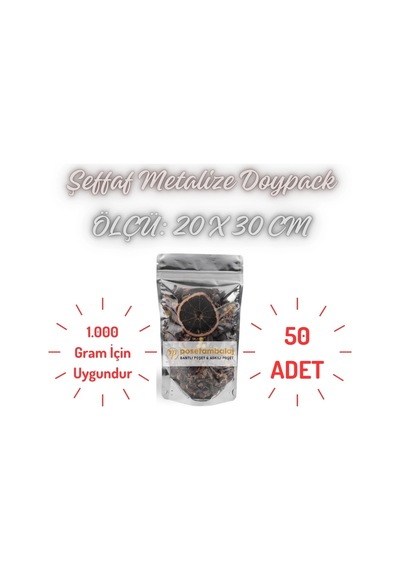Şeffaf Metalize Doypack 1 KG 50'li 20 x 30 x 10 CM