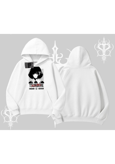 Startmore Kapşonlu Sweatshirt Tsundere Anime Japanese Style Baskılı Beyaz