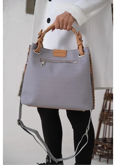 Just Polo Kadın Su Geçirmez Ayarlanabilir Askılı Büyük Boy Lüks Omuz Çantası Shoulder Bag Ebat: 27 X 30 Cm Gri - Camel