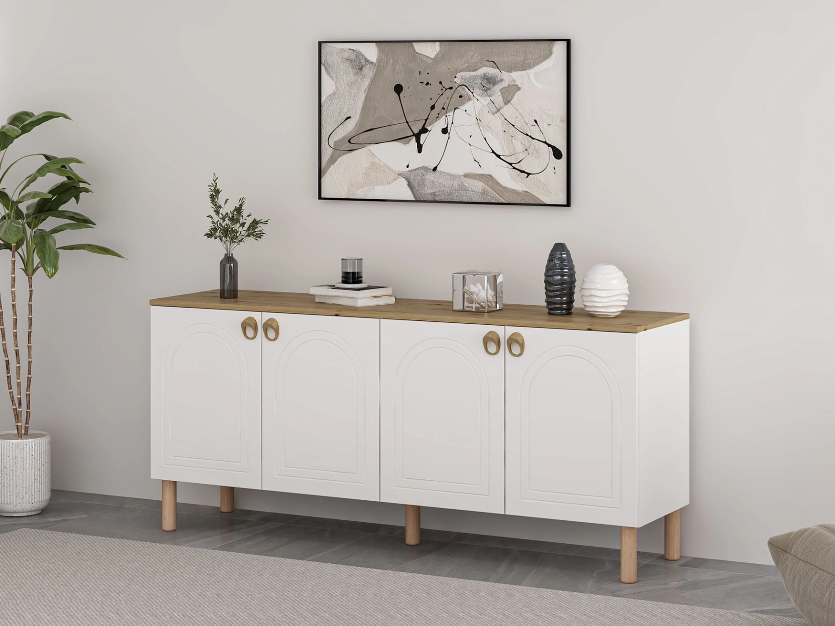 Lotus Bohem Tarz Konsol - Beyaz/artisan Çok Renkli