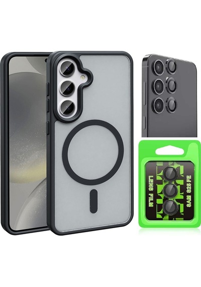 Vendas Galaxy Uyumlu S25 Fe Kılıf M-safe Şarj Özellikli Mat Arka Yüzey Zore Sio Kapak + Kamera Lens Koruyucu Siyah