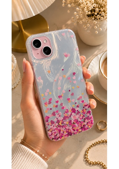 Apple iPhone 15 Plus / 14 Plus Uyumlu - Aurora Parlak Tüy Desenli Gümüş Koruyucu Silikon Telefon Kılıfı Mavi