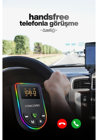 2'si 1 Arada Bluetooth 5.3 Ses Adaptörü, Ses Alıcısı / Vericili, Renkli Işığa Sahip Mp3 Çalar
