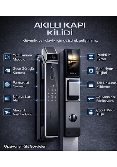 Elixa F7 Pro Akıllı Kapı Kilidi Yüz Tanıma, Parmak İzi, Şifre, Kart Ve Tuya Uygulama Destekli