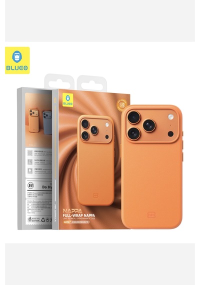 İphone 18 Pro Uyumlu 6.3 İnç Nappa Premium Vegan Deri Magsafe Kılıf Turuncu
