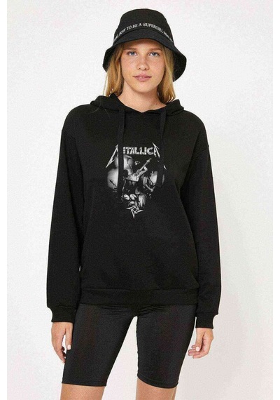 Metallica Black Baskılı Siyah Kadın Kapşonlu Sweashirt