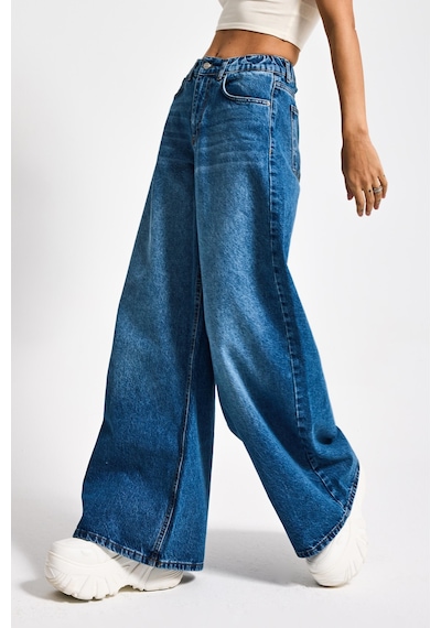 Itsbasic Kadın Mavi Renk 2s5-4 Palazzo Fit Beli Lastliki %100 Koton Denim Jean