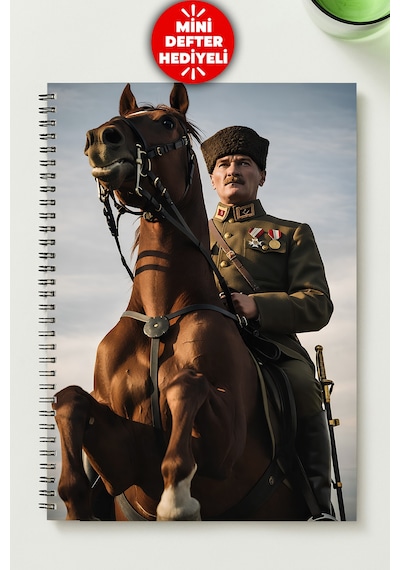 Atatürk Temalı A5 Metal Spiralli Kareli Karton Kapak Atatürk Temalı Defter Çok Renkli