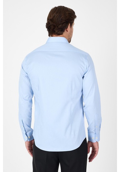İmza Koyu Mavi Uzun Kol Yarım İtalyan Yaka Cepsiz Non Iron Slim Fit Pamuklu Gömlek 1004250267 Koyu Mavi